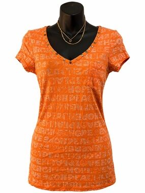 vintage y2k Energie orange studded graphic fitted top ✨ (size XL, fits M–L)